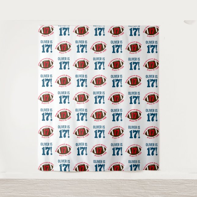 Football 17th Birthday Boys | Step Repeat Backdrop Tapestry (Front)