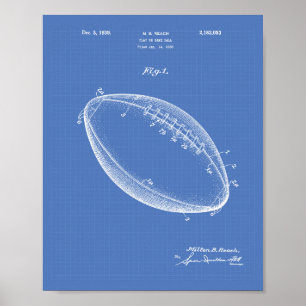 Football 1939 Patent Art - Blueprint Poster