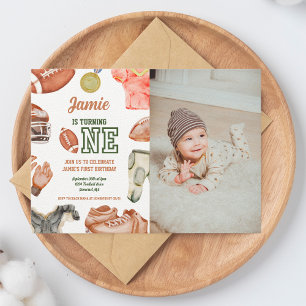 Football 1st Birthday Boys Watercolor Invitation