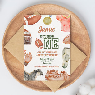 Football 1st Birthday Boys Watercolor Invitation