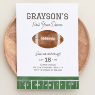 Football 1st Birthday Invitation First Year Down 1