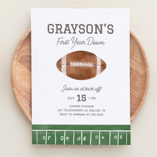 Football 1st Birthday Invitation, First Year Down Invitation