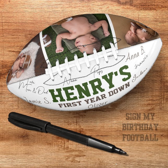 Football 1st Birthday Keepsake Autograph (Autograph my birthday ball - American Football First Year Down )