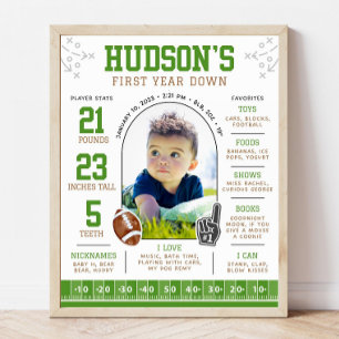 Football 1st Birthday Milestone Poster First Year