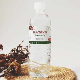 Football 1st Birthday Party Water Bottle Label
