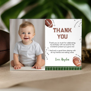 Football 1st Birthday Photo Thank You Card