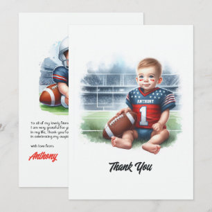 Football 1st Birthday Thank You Card