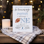 Football 1st One Birthday Scrimmage Invitation<br><div class="desc">Simple and modern 1st birthday party for a one year old, Football Scrimmage watercolor invitation. Features a big ONE custom font in colors of dusty blue, black and white. To make more changes go to Personalize this template. On the bottom you’ll see “Want to customize this design even further? Click...</div>