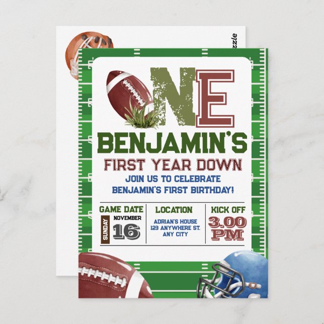 Football 1st Year Down Birthday Postcard (Front/Back)