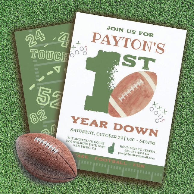 Football 1st Year Down Football BIrthday Party Invitation (Creator Uploaded)