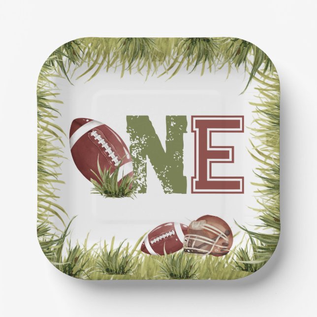 Football 1st Year Down Football Birthday Party Paper Plate (Front)