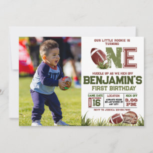 Football 1st Year Down Photo Birthday Party Invitation