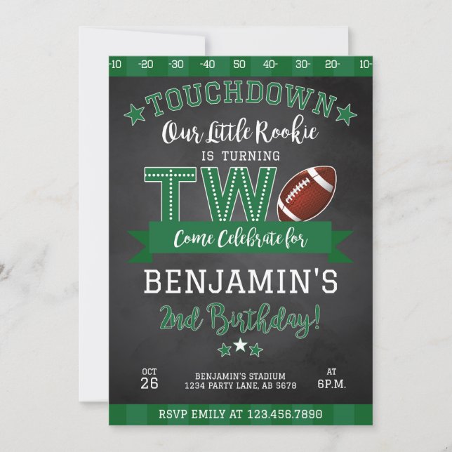 Football 2nd Birthday Invitation Black (Front)
