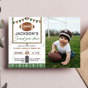 Football 2nd Birthday Party Photo Invitation