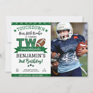 Football 2nd Birthday Photo Invitation White