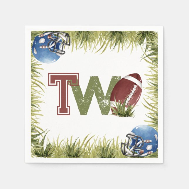 Football 2nd Year Down Football Birthday Party Napkin (Front)