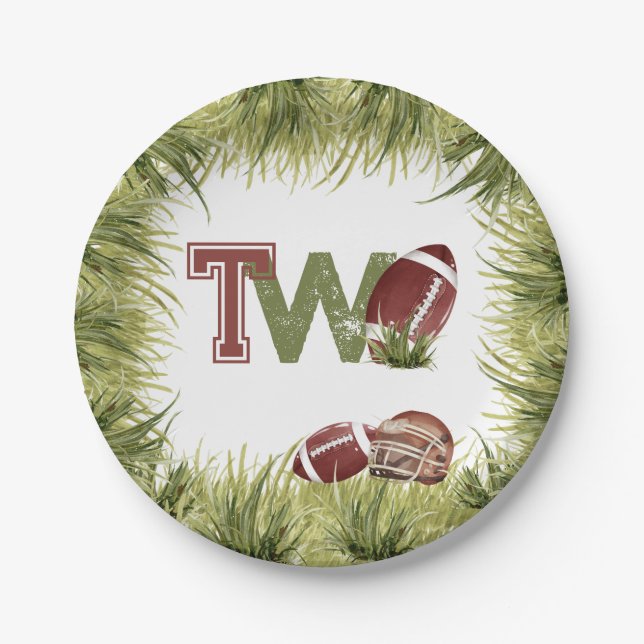 Football 2nd Year Down Football Birthday Party Paper Plate (Front)