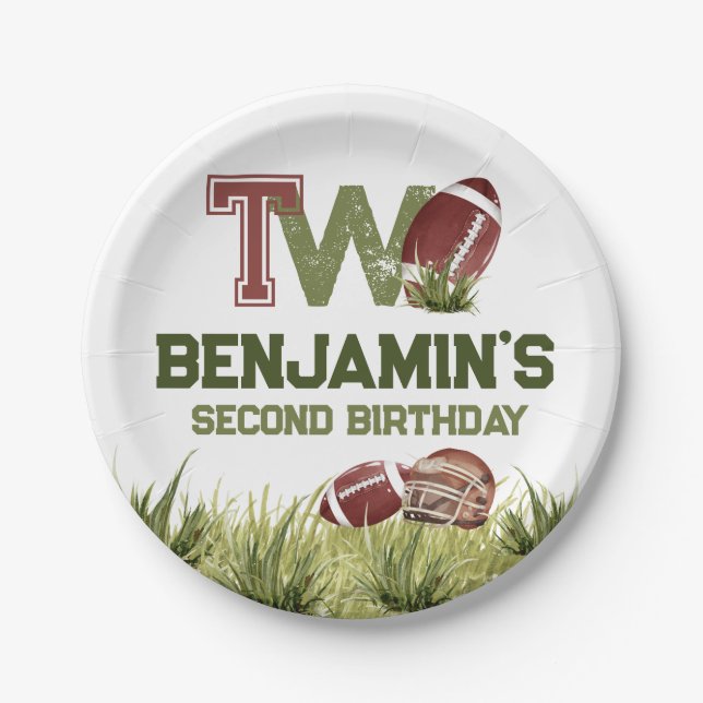 Football 2nd Year Down Football BIrthday Party Paper Plate (Front)