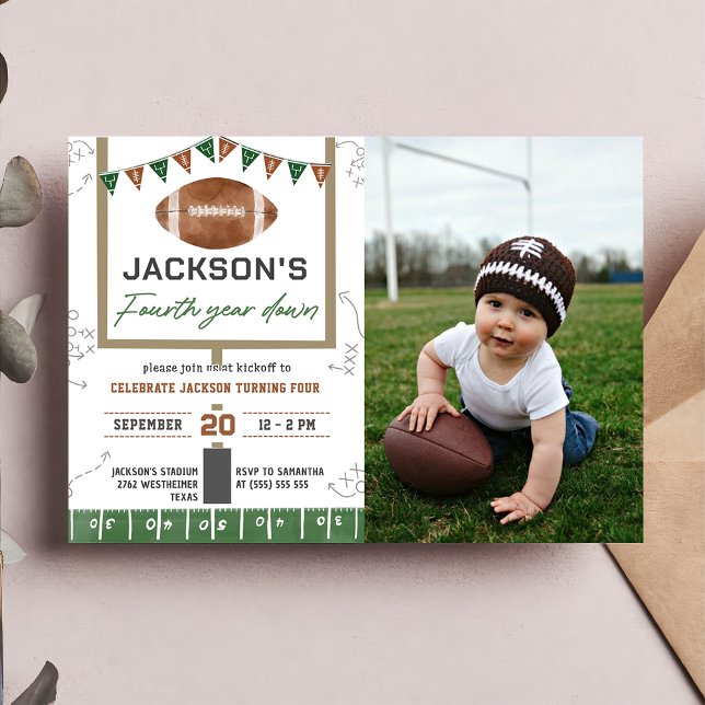 Football 4th Birthday Party Photo Invitation (Creator Uploaded)