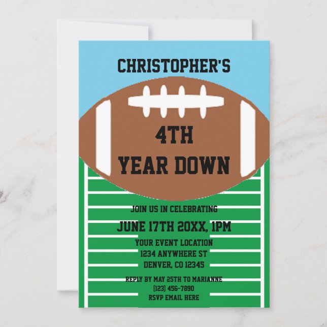 Football 4th Year Down Birthday Invitation (Front)