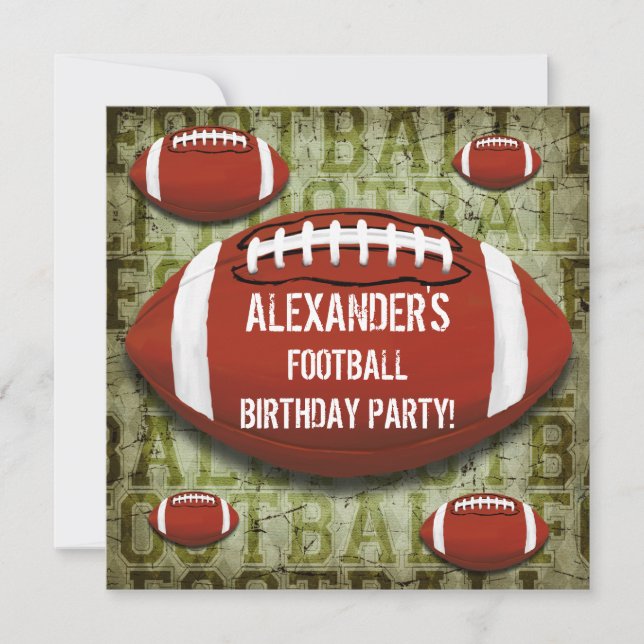 Football 8th Birthday Party Vintage Green Grunge Invitation (Front)