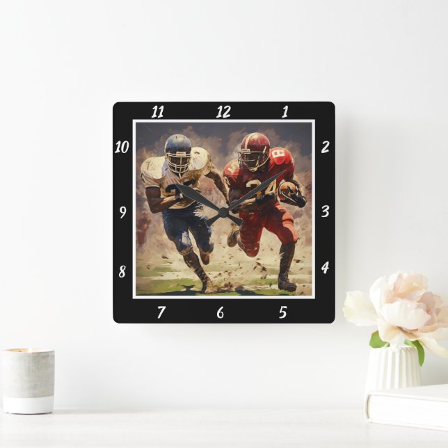 Football Action Art Square Wall Clock (Home)