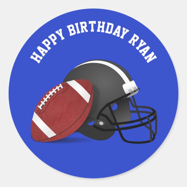 Football and Helmet Custom Birthday Classic Round  Classic Round Sticker (Front)