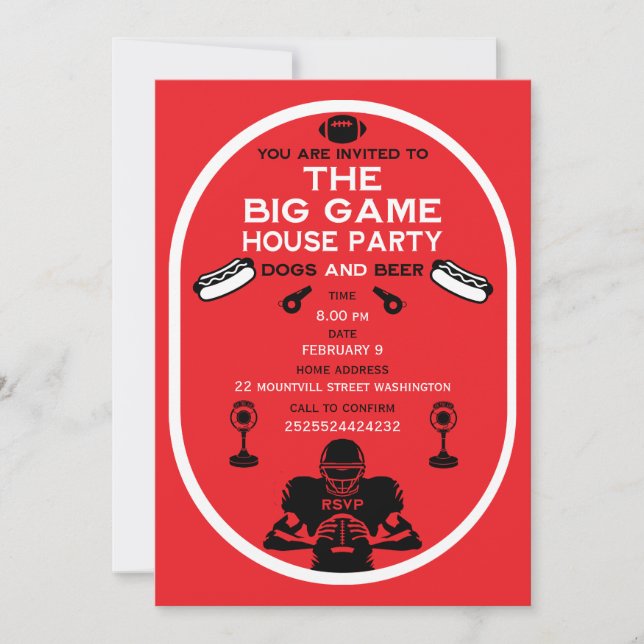 Football And Hotdog House Party Invitation (Front)