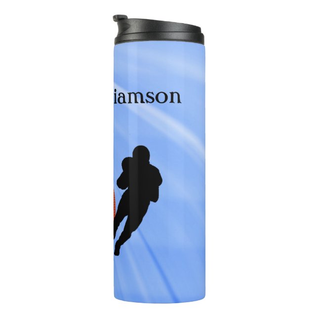 Football and Player silhouette Personalise Thermal Tumbler (Rotated Right)