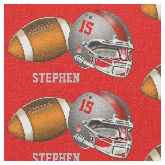 Football and Red | Grey Helmet Number and Name Fabric (Close Up)