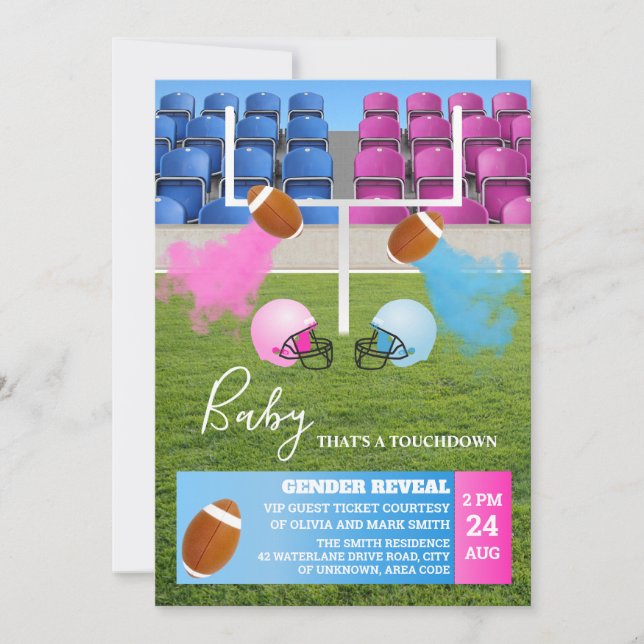 Football and Rugby Sports Smoke Gender Reveal Invitation (Front)