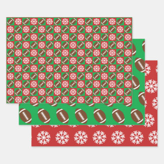 Football and Snowflake Red and Green Christmas  Wrapping Paper Sheet