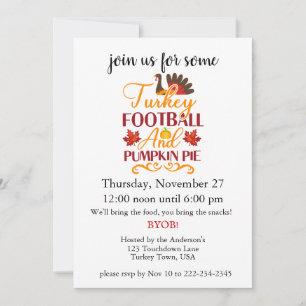 Football and Turkey Thanksgiving Invitation