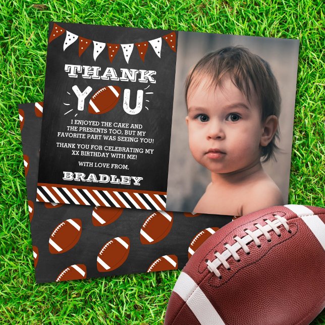 Football Any Age Birthday Photo Thank You Card (Creator Uploaded)