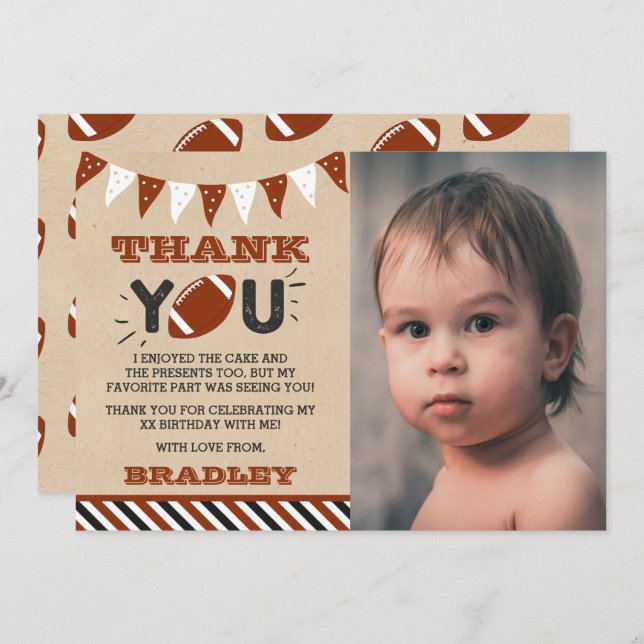 Football Any Age Birthday Photo Thank You Card (Front/Back)