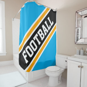 FOOTBALL Athletic Azure Blue Orange Black Stripes Shower Curtain