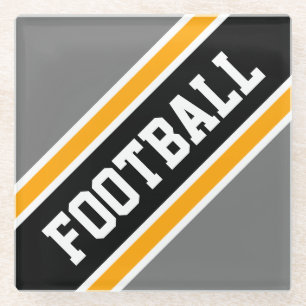 FOOTBALL Athletic Black Grey Slant Racing Stripes Glass Coaster