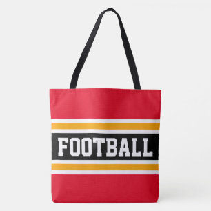 FOOTBALL Athletic Bright Red Black Orange Stripes Tote Bag