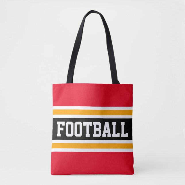 FOOTBALL Athletic Bright Red Black Yellow Stripes Tote Bag (Front)