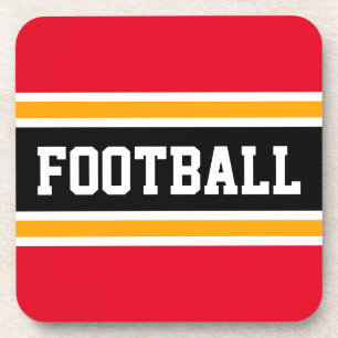FOOTBALL Athletic Bright Red Yellow Black Stripes Coaster