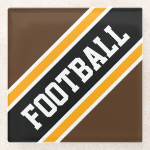FOOTBALL Athletic Brown Black Slant Racing Stripes Glass Coaster