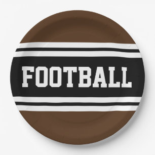 FOOTBALL Athletic Brown Black White Racing Stripes Paper Plate