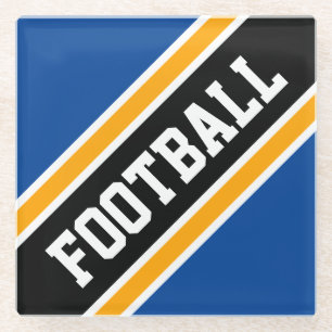 FOOTBALL Athletic Deep Blue Orange Black Stripes Glass Coaster
