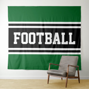 FOOTBALL Athletic Green Black White Racing Stripes Tapestry