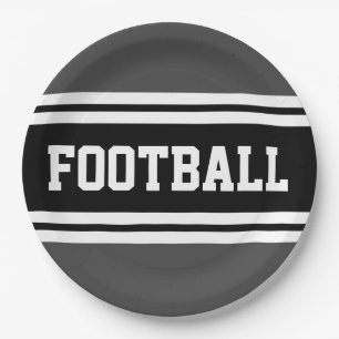 FOOTBALL Athletic Grey Black White Racing Stripes Paper Plate
