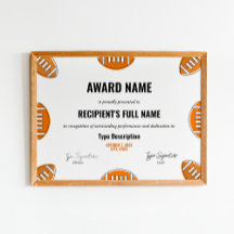 Football Award certificate, MVP