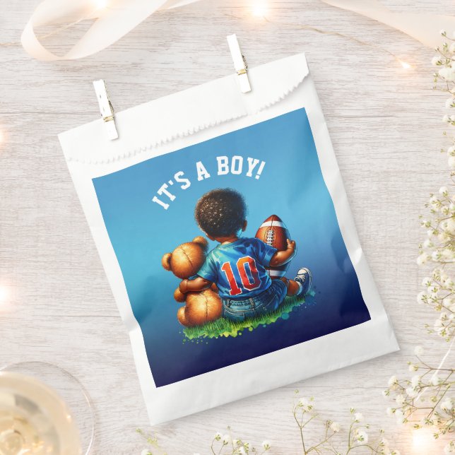 Football Baby Boy and Teddy Baby Shower It's a Boy Favour Bag (Clipped)