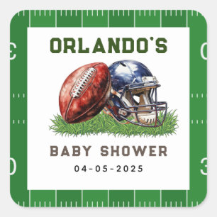 Football Baby Shower A Little All Star Is On His Square Sticker