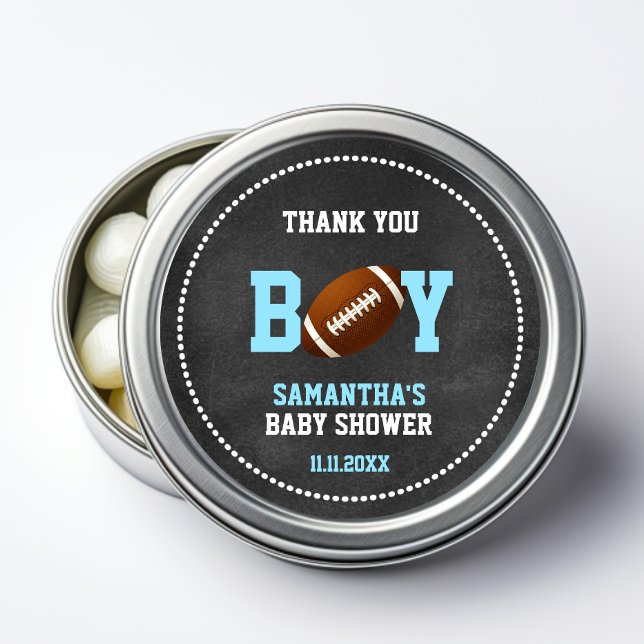 FOOTBALL Baby Shower Chalkboard Boy THANK YOU Classic Round Sticker (FOOTBALL Baby Shower Chalkboard Boy THANK YOU Classic Round Sticker | Sports)