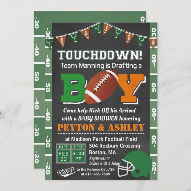 Football Baby Shower Chalkboard Invitation (Front/Back)